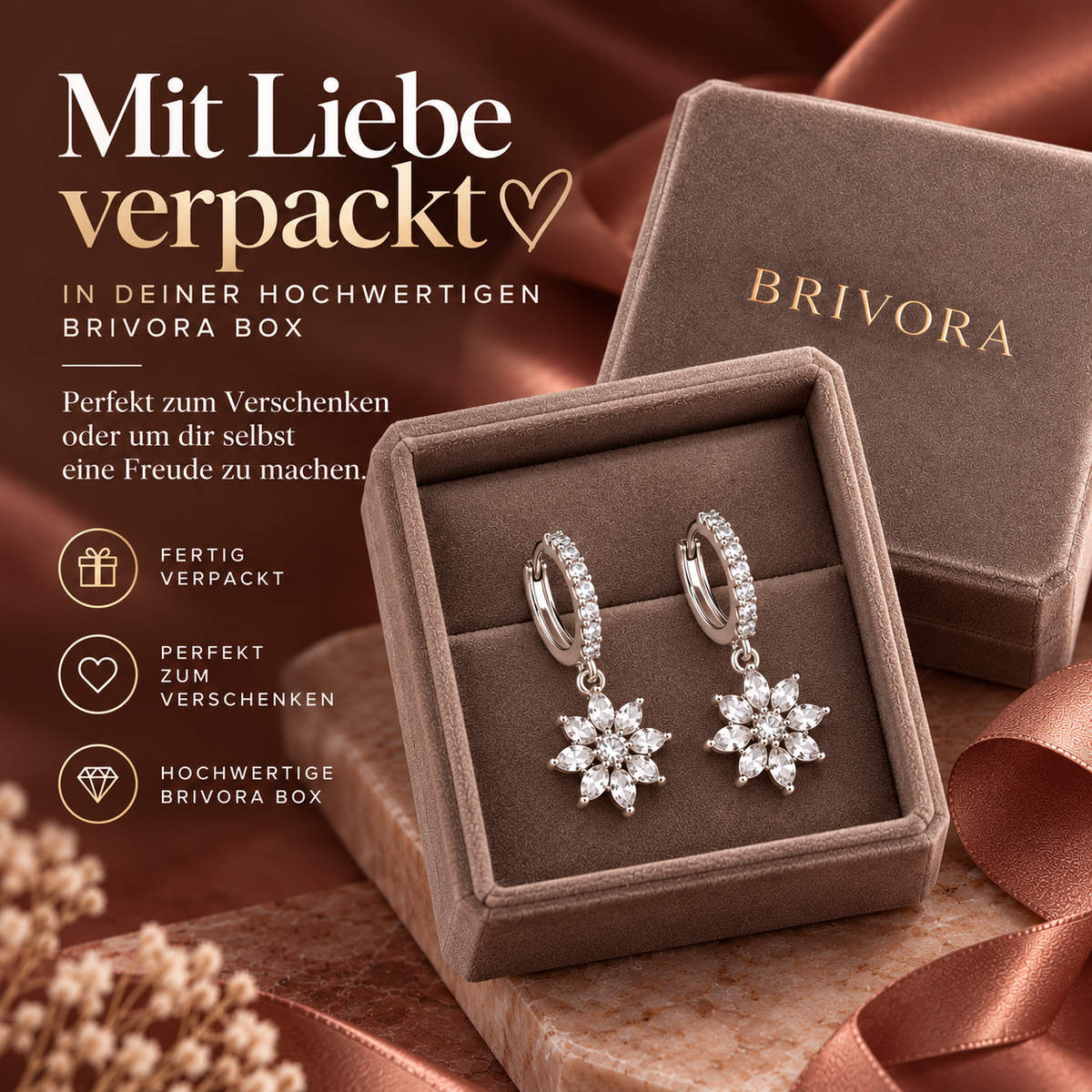 Brivora Blumen-Creolen mit Zirkonia – Gold oder Silber