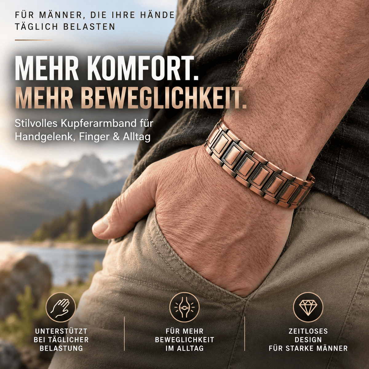 Kupferarmband für Herren · mit Magneten · 22 mm